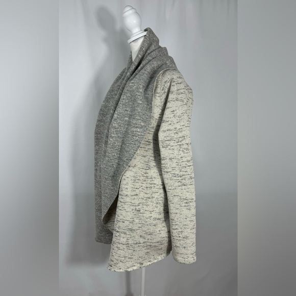 Lucky Brand Cardigan Sweater Fleece Lined Shawl Wrap Collar Chunky Cream Gray XS - Picture 9 of 16